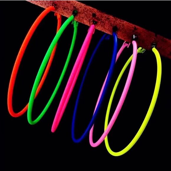 Neon color hoop earrings nightlife wear vibrant colors - Picture 3 of 6